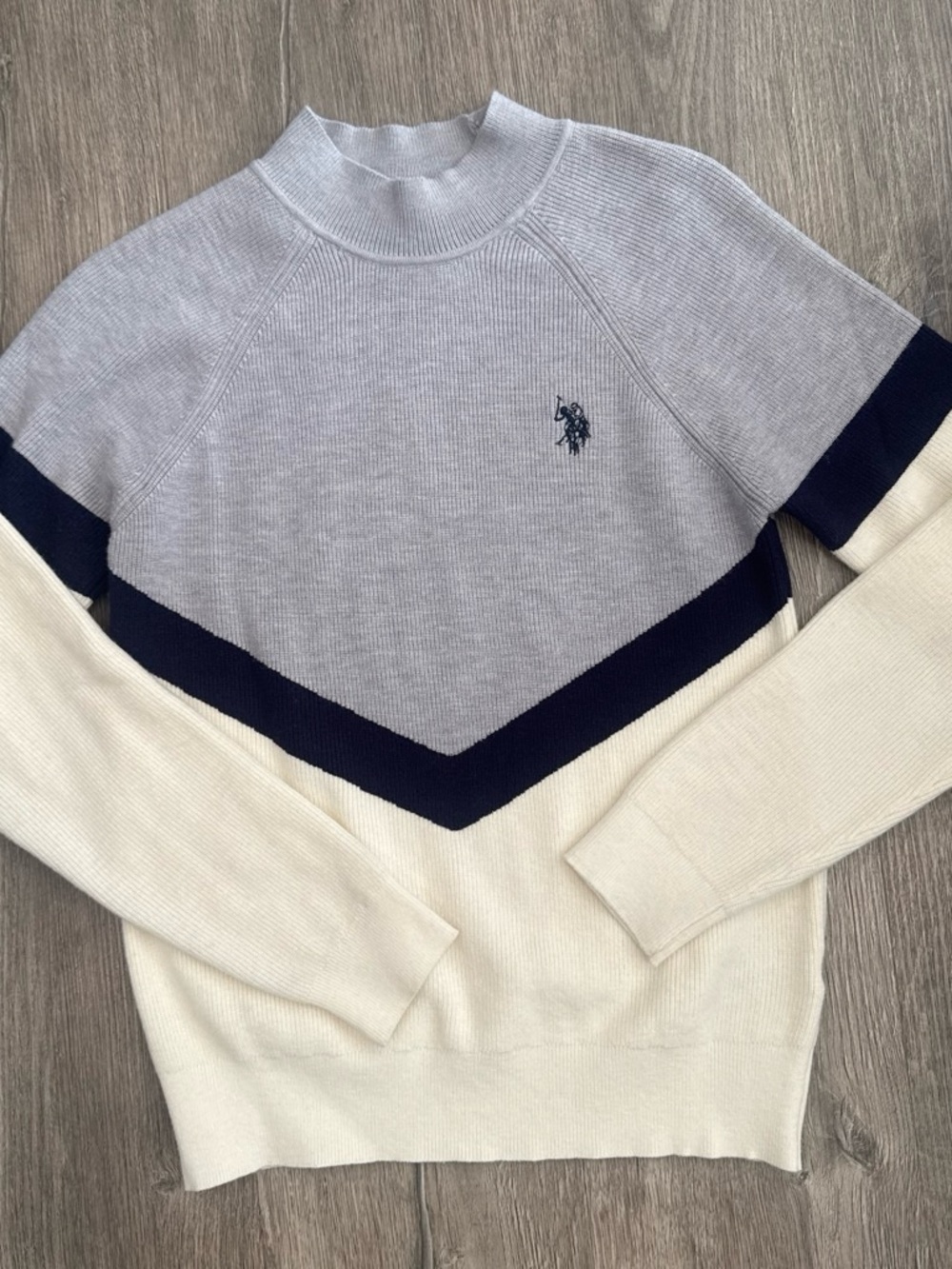 U.S Polo Assn. grey, cream, and navy sweater